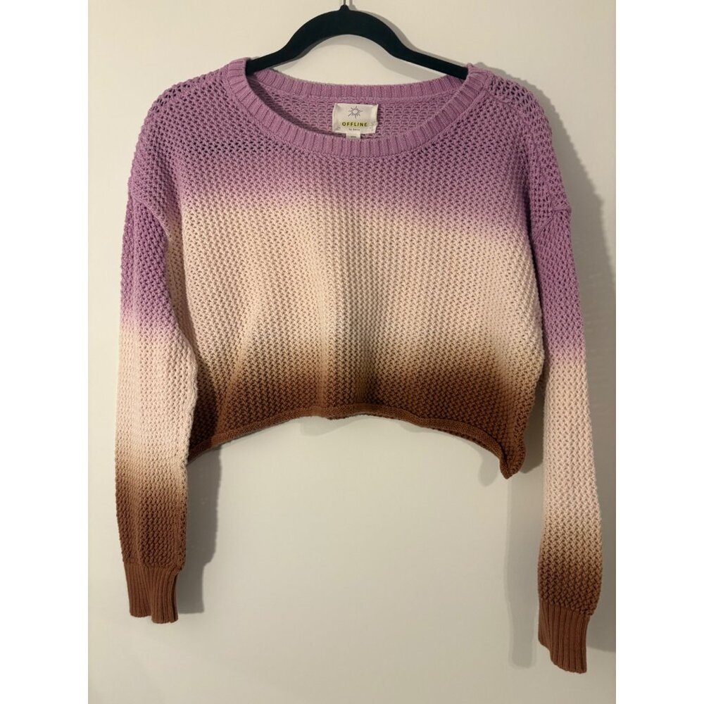 Offline by Aerie Size Small Ombre Purple, Cream & Brown Cropped Knit Sweater